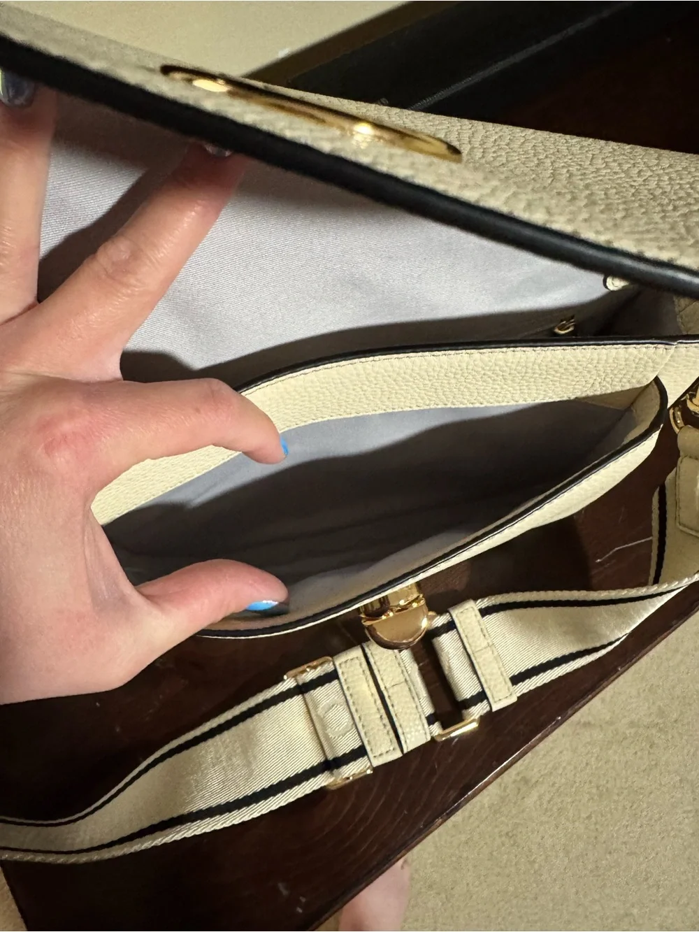 Marc Jacobs Cream Pebbled Leather Crossbody with Branded Web Strap